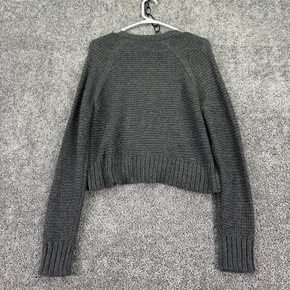 American Eagle Sweater Womens Small Gray Waffle Knit Button Cardigan Cropped - Picture 2 of 6